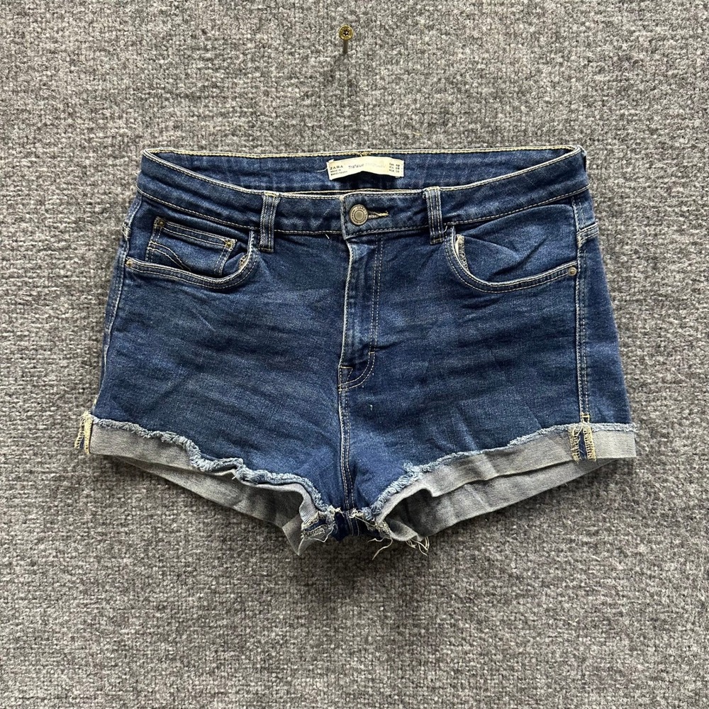 Zara Shorts Womens Size 8 Blue Denim Cuffed Raw Hem Casual Mini Summer Jean